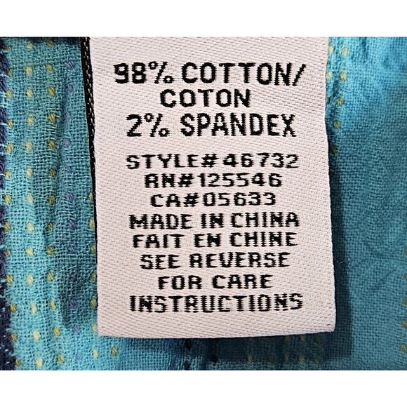 HABITAT Size L Top Coastal Boho Turquoise Embroidered Back Buttons Lagenlook 42 - Picture 8 of 8